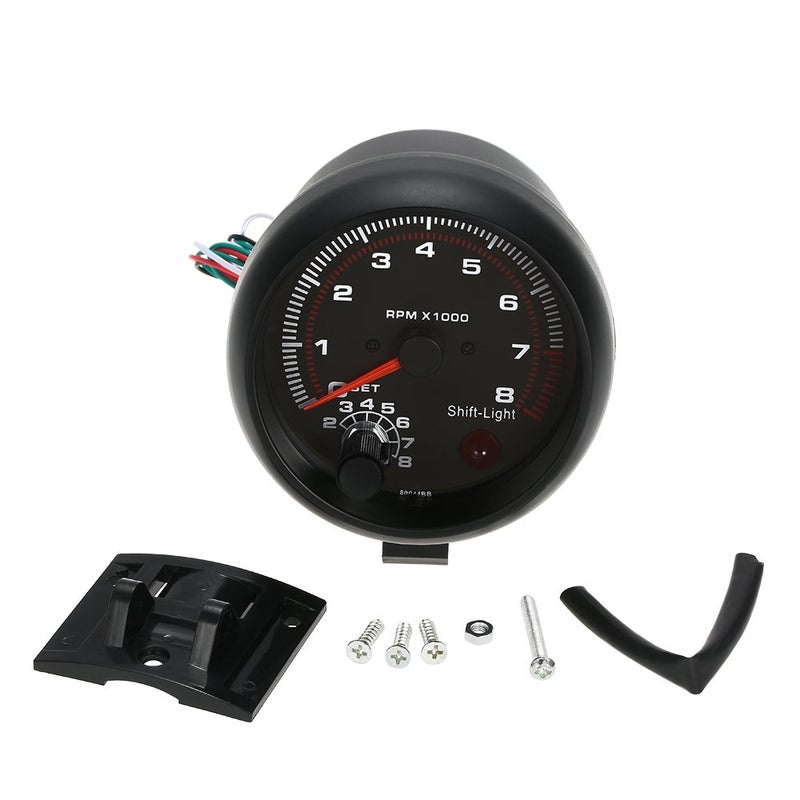 Carrfan- 3.75" Car Universal Black Tachometer Gauge White Inter Shift Light 0-8000 RPM, Only for 12V Petrol Vehicles - Image 2